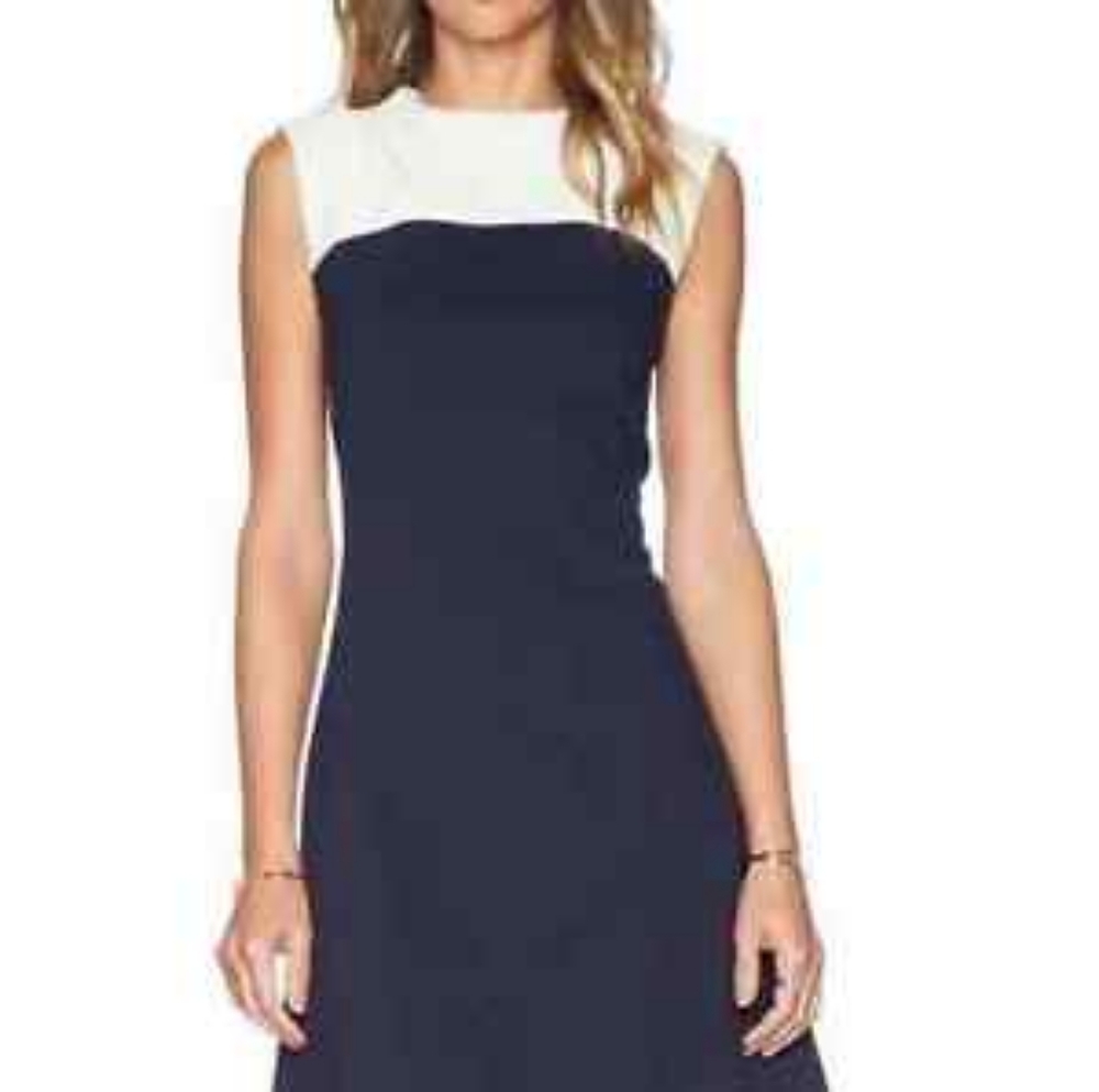 Kate Spade Navy White A Line Sleeveless Color block Dress 6